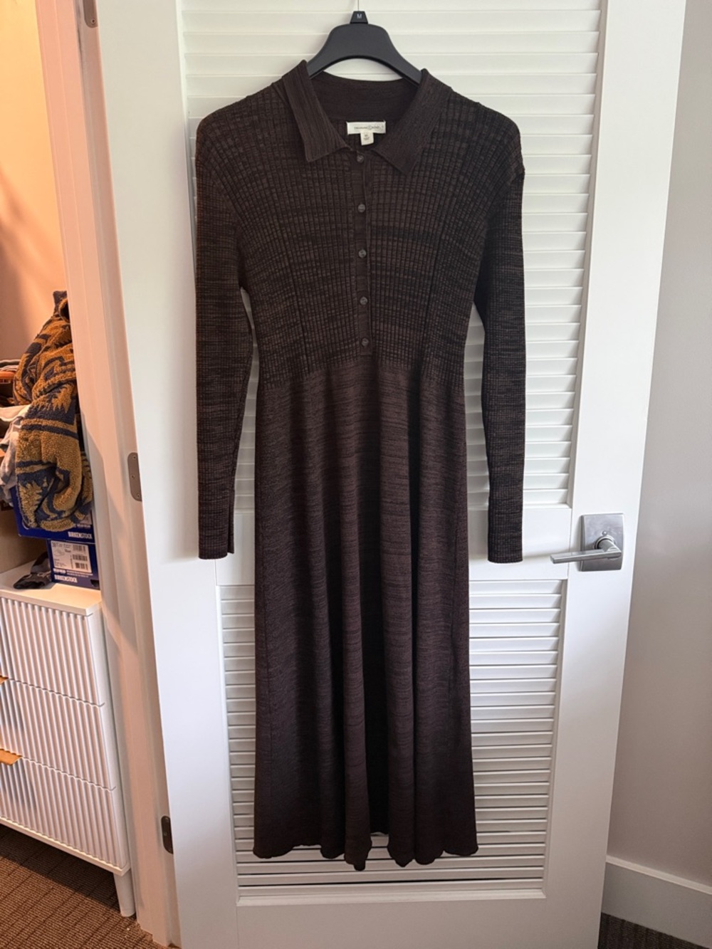 Treasure & Bond Long-Sleeve Knit Polo Dress in Brown